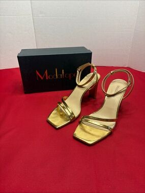 Modatope Gold Square Open Toe Strappy Sandals size 6.5